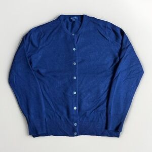 Lands End Cardigan Sweater Womens Small 6-8 Navy Blue 100% Cashmere Button Up